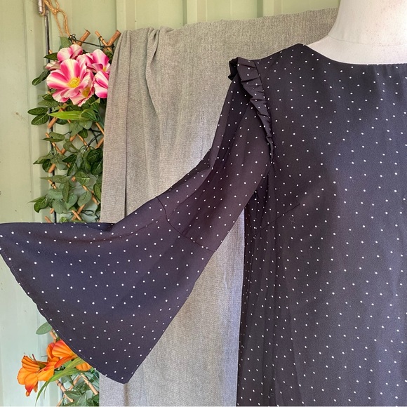 F&F Shift Black Dress Size 8 Polka Dot Long-sleeve - Picture 5 of 9